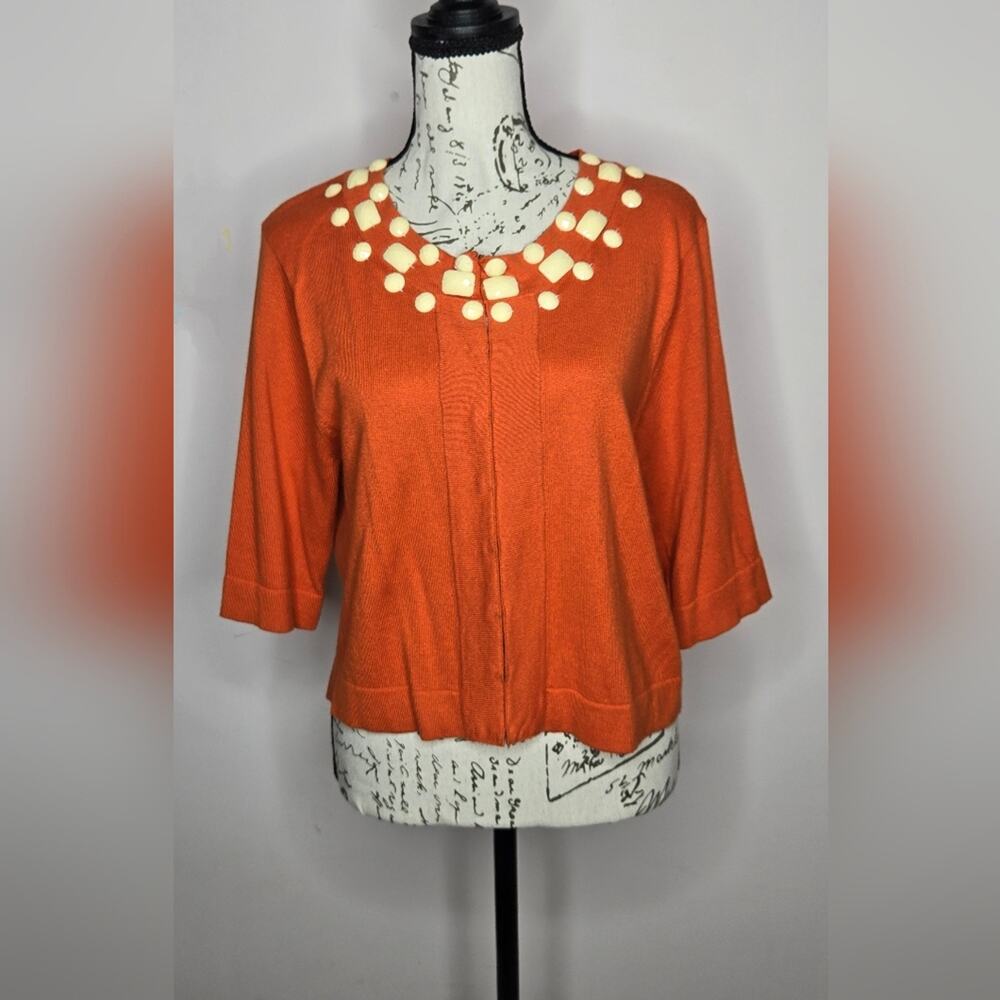 Banana Republic Womens Orange Sweater with Jewel Cut Collar Embellishments Sz L
